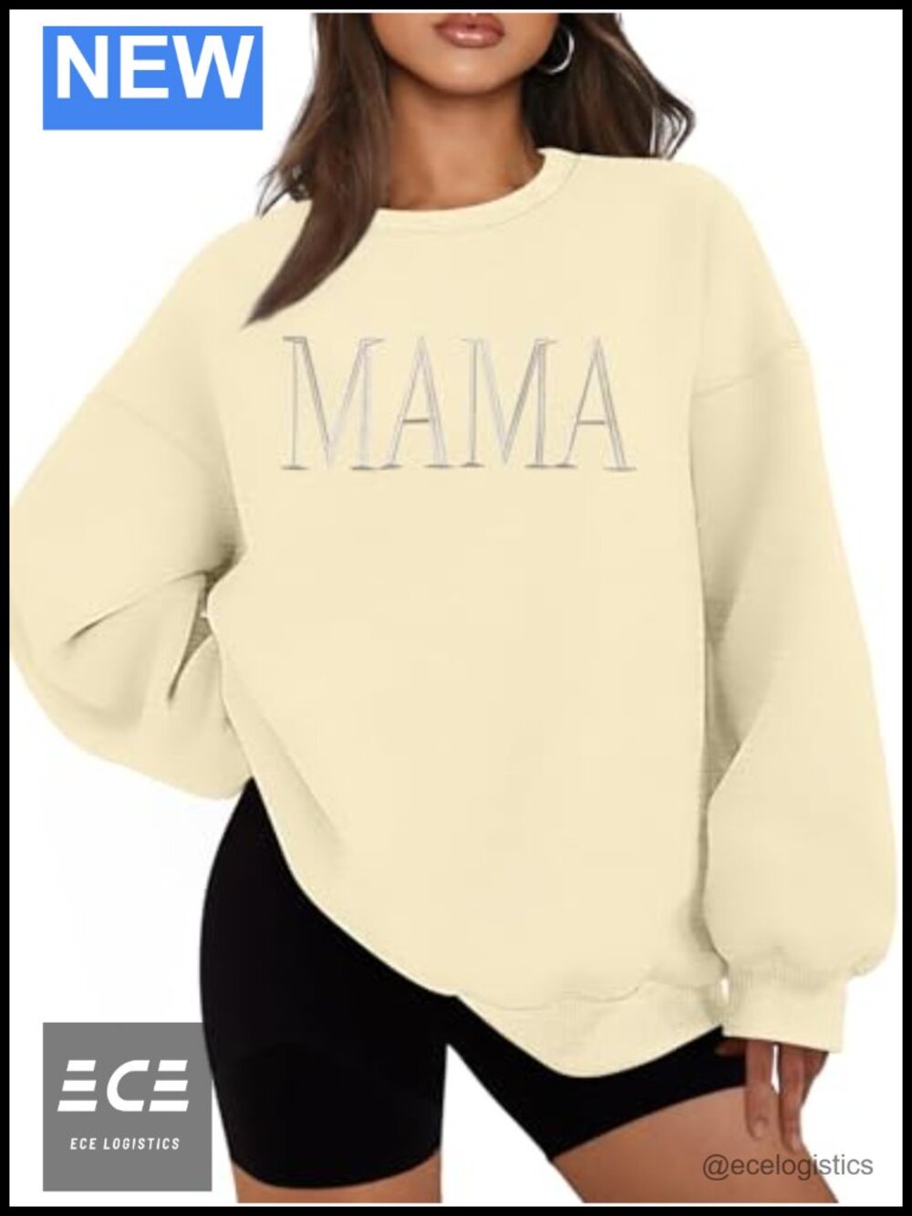 Oversized Embroidered Mama Sweatshirt Fleece Lined Crewneck Pullover